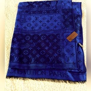 NWT Louis Vuitton Monogram Cashmere Blend Scarf - Midnight Blue, unisex